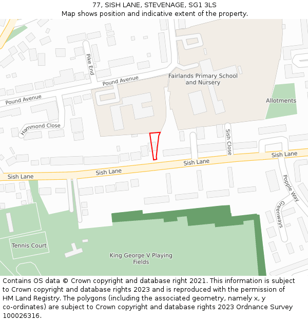 77, SISH LANE, STEVENAGE, SG1 3LS: Location map and indicative extent of plot