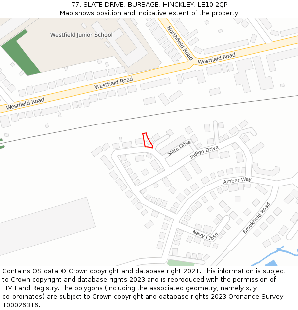 77, SLATE DRIVE, BURBAGE, HINCKLEY, LE10 2QP: Location map and indicative extent of plot