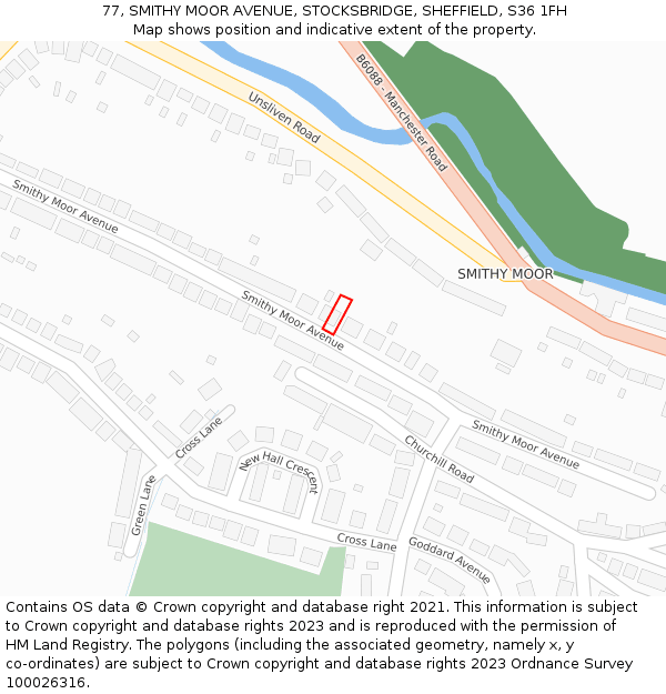 77, SMITHY MOOR AVENUE, STOCKSBRIDGE, SHEFFIELD, S36 1FH: Location map and indicative extent of plot