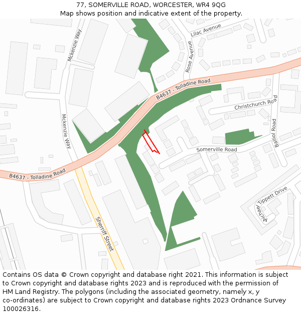 77, SOMERVILLE ROAD, WORCESTER, WR4 9QG: Location map and indicative extent of plot