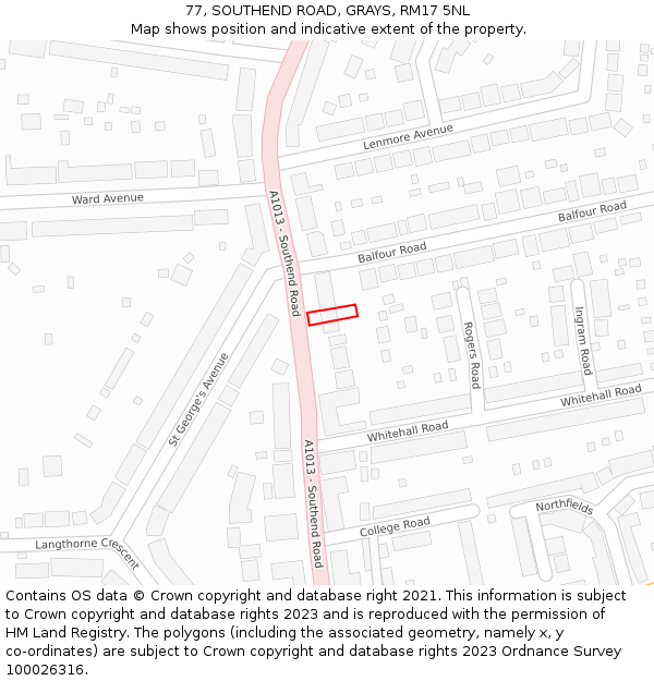 77, SOUTHEND ROAD, GRAYS, RM17 5NL: Location map and indicative extent of plot