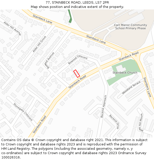 77, STAINBECK ROAD, LEEDS, LS7 2PR: Location map and indicative extent of plot