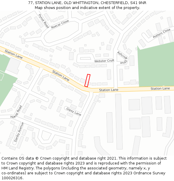 77, STATION LANE, OLD WHITTINGTON, CHESTERFIELD, S41 9NR: Location map and indicative extent of plot