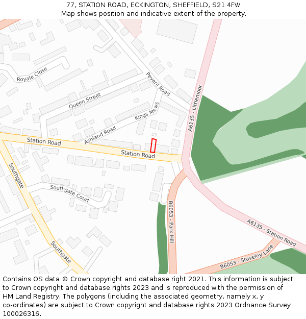 77, STATION ROAD, ECKINGTON, SHEFFIELD, S21 4FW: Location map and indicative extent of plot
