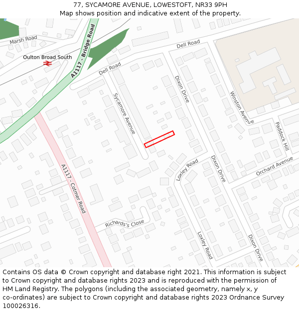 77, SYCAMORE AVENUE, LOWESTOFT, NR33 9PH: Location map and indicative extent of plot