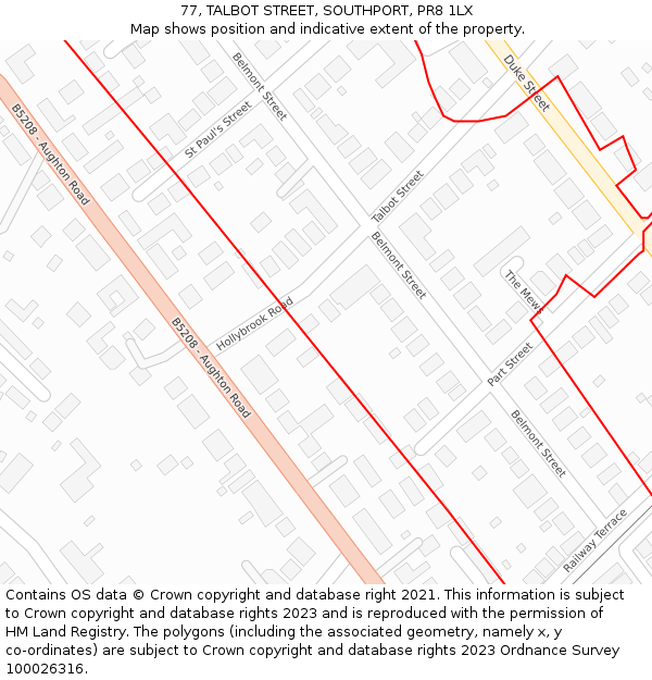 77, TALBOT STREET, SOUTHPORT, PR8 1LX: Location map and indicative extent of plot