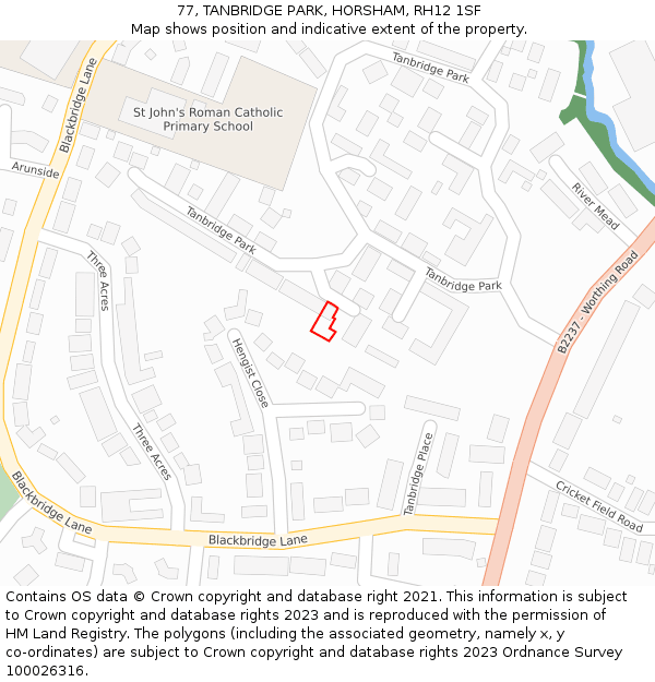77, TANBRIDGE PARK, HORSHAM, RH12 1SF: Location map and indicative extent of plot