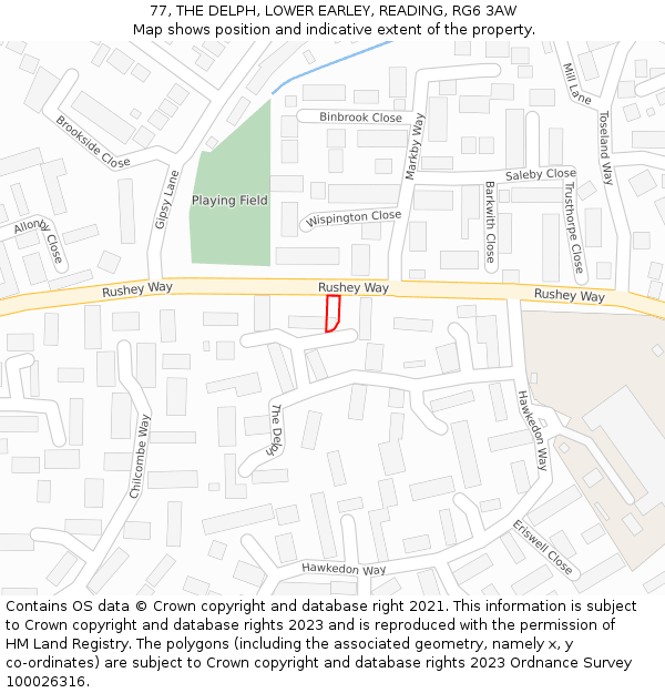 77, THE DELPH, LOWER EARLEY, READING, RG6 3AW: Location map and indicative extent of plot