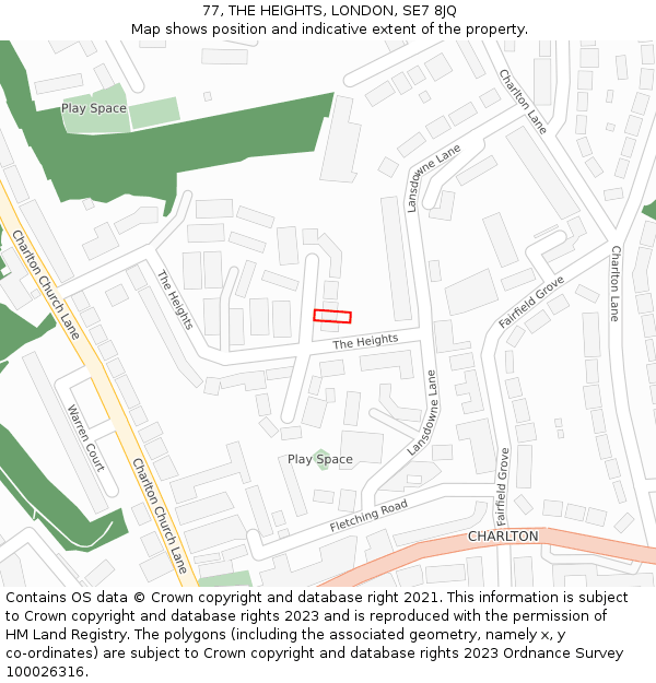 77, THE HEIGHTS, LONDON, SE7 8JQ: Location map and indicative extent of plot