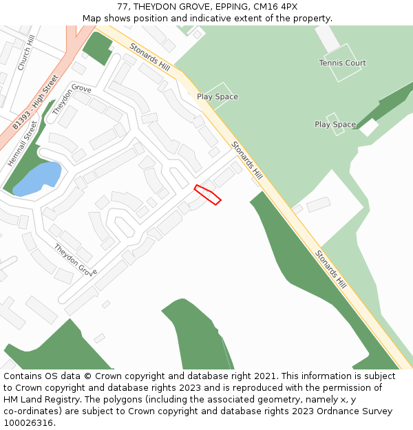 77, THEYDON GROVE, EPPING, CM16 4PX: Location map and indicative extent of plot