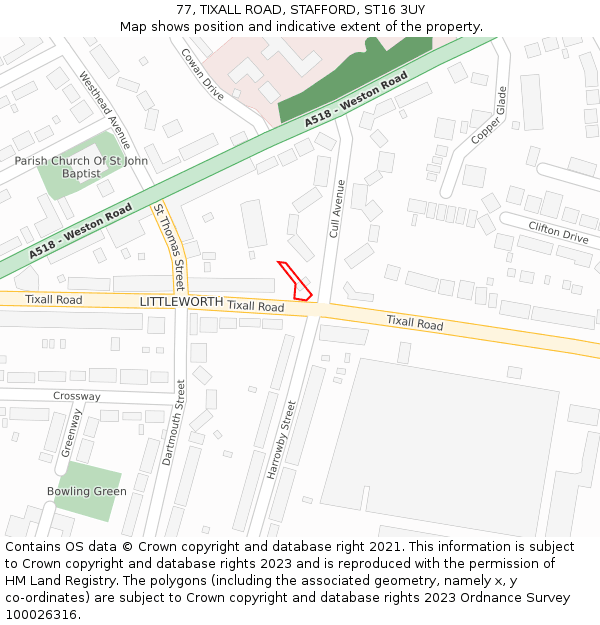 77, TIXALL ROAD, STAFFORD, ST16 3UY: Location map and indicative extent of plot
