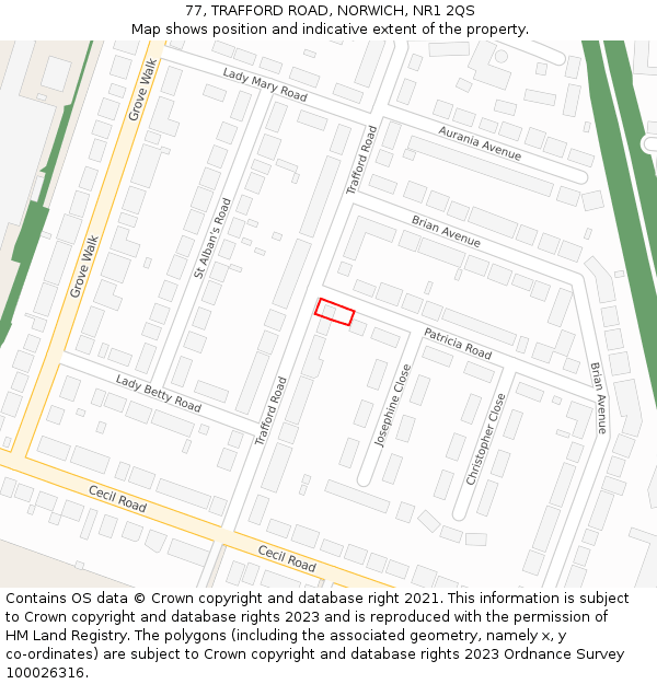 77, TRAFFORD ROAD, NORWICH, NR1 2QS: Location map and indicative extent of plot