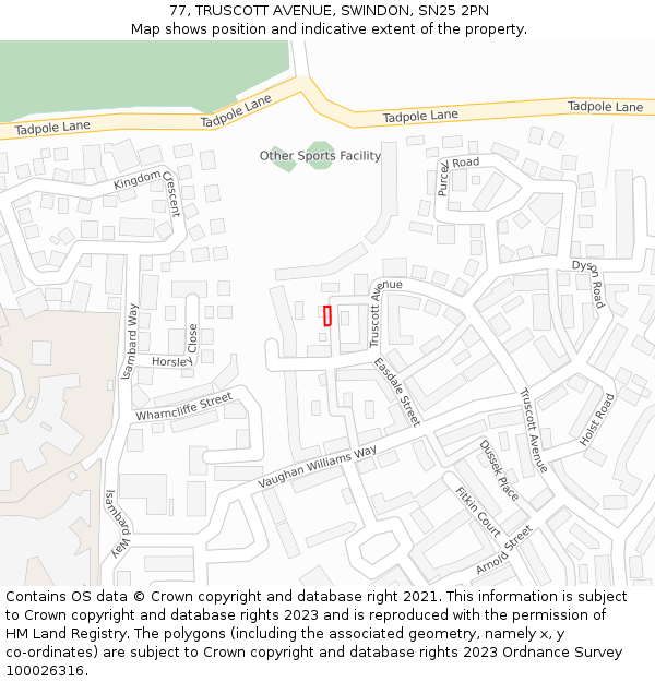 77, TRUSCOTT AVENUE, SWINDON, SN25 2PN: Location map and indicative extent of plot