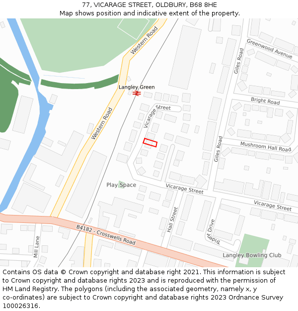 77, VICARAGE STREET, OLDBURY, B68 8HE: Location map and indicative extent of plot