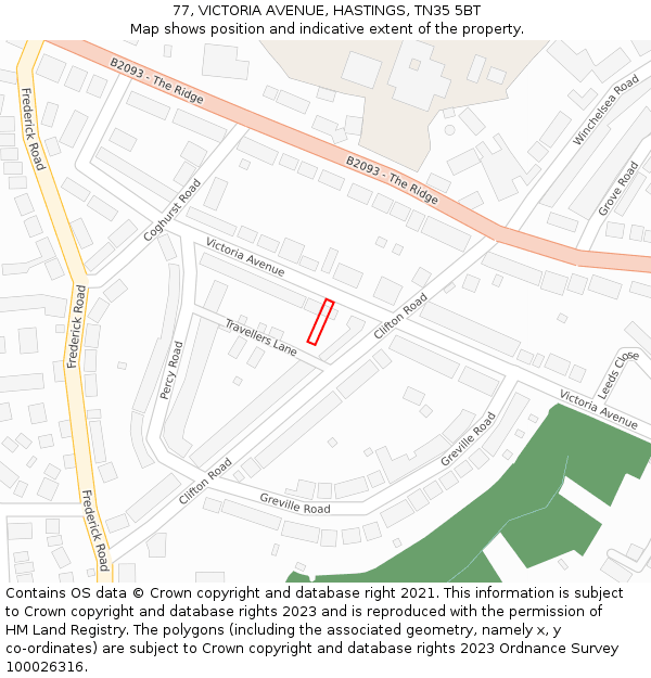 77, VICTORIA AVENUE, HASTINGS, TN35 5BT: Location map and indicative extent of plot