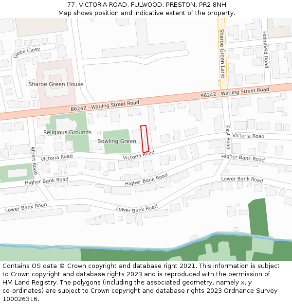 77, VICTORIA ROAD, FULWOOD, PRESTON, PR2 8NH: Location map and indicative extent of plot