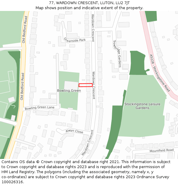 77, WARDOWN CRESCENT, LUTON, LU2 7JT: Location map and indicative extent of plot