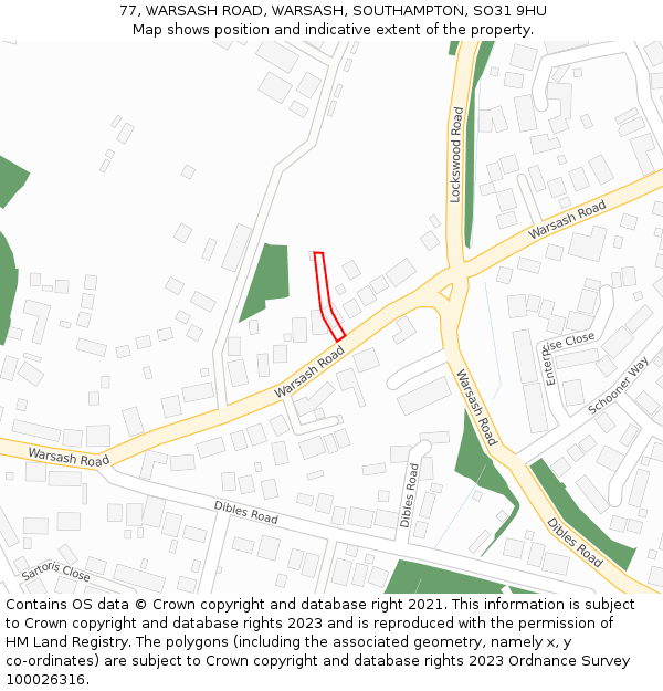 77, WARSASH ROAD, WARSASH, SOUTHAMPTON, SO31 9HU: Location map and indicative extent of plot