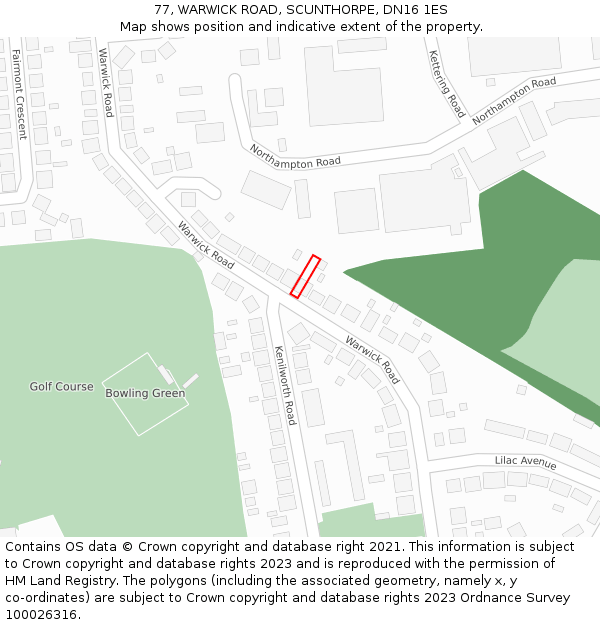 77, WARWICK ROAD, SCUNTHORPE, DN16 1ES: Location map and indicative extent of plot