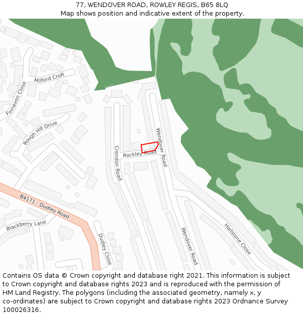 77, WENDOVER ROAD, ROWLEY REGIS, B65 8LQ: Location map and indicative extent of plot