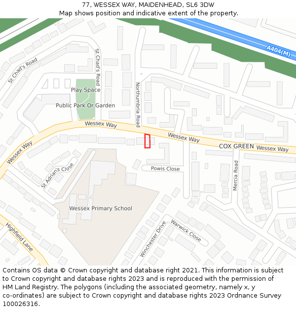 77, WESSEX WAY, MAIDENHEAD, SL6 3DW: Location map and indicative extent of plot