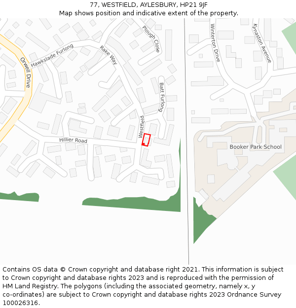 77, WESTFIELD, AYLESBURY, HP21 9JF: Location map and indicative extent of plot