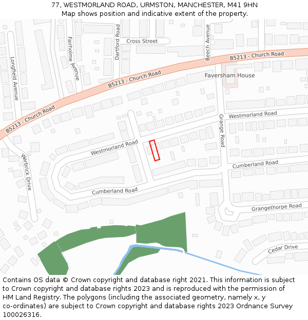 77, WESTMORLAND ROAD, URMSTON, MANCHESTER, M41 9HN: Location map and indicative extent of plot