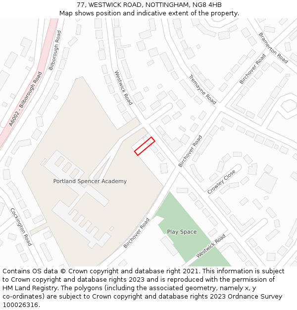 77, WESTWICK ROAD, NOTTINGHAM, NG8 4HB: Location map and indicative extent of plot