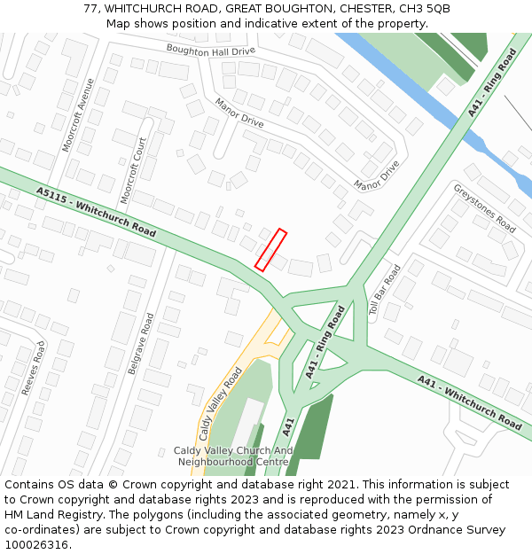 77, WHITCHURCH ROAD, GREAT BOUGHTON, CHESTER, CH3 5QB: Location map and indicative extent of plot