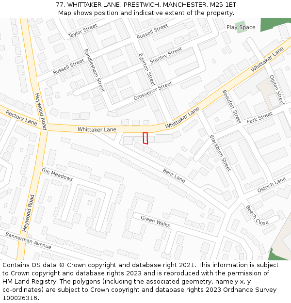 77, WHITTAKER LANE, PRESTWICH, MANCHESTER, M25 1ET: Location map and indicative extent of plot