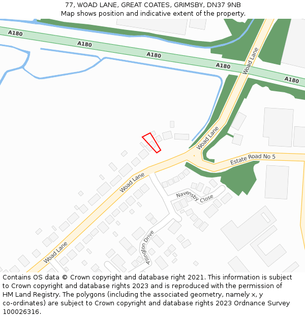 77, WOAD LANE, GREAT COATES, GRIMSBY, DN37 9NB: Location map and indicative extent of plot