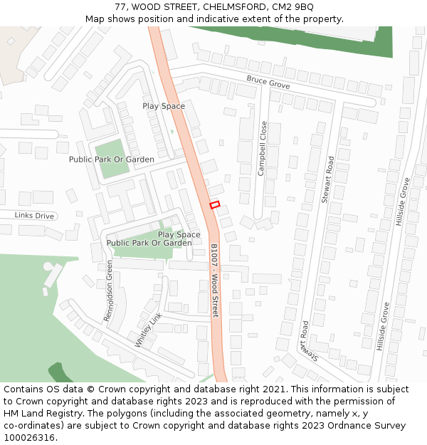 77, WOOD STREET, CHELMSFORD, CM2 9BQ: Location map and indicative extent of plot