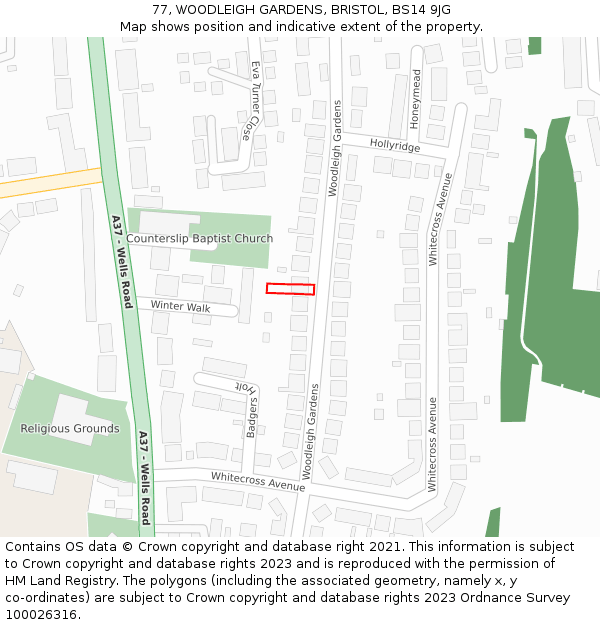 77, WOODLEIGH GARDENS, BRISTOL, BS14 9JG: Location map and indicative extent of plot