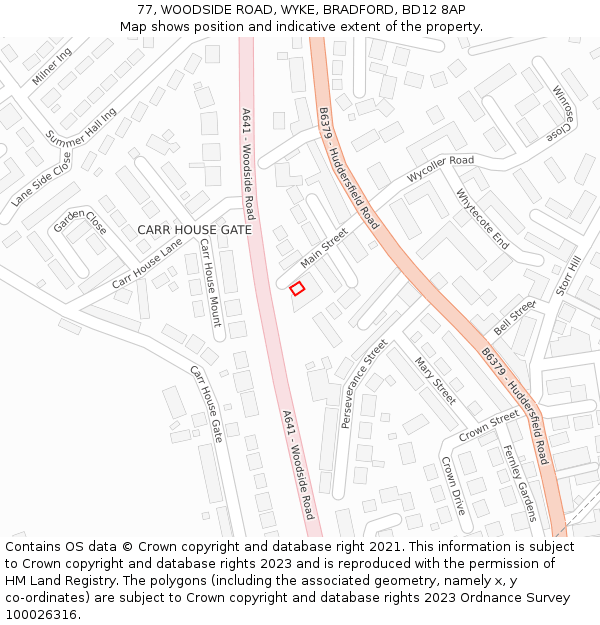 77, WOODSIDE ROAD, WYKE, BRADFORD, BD12 8AP: Location map and indicative extent of plot