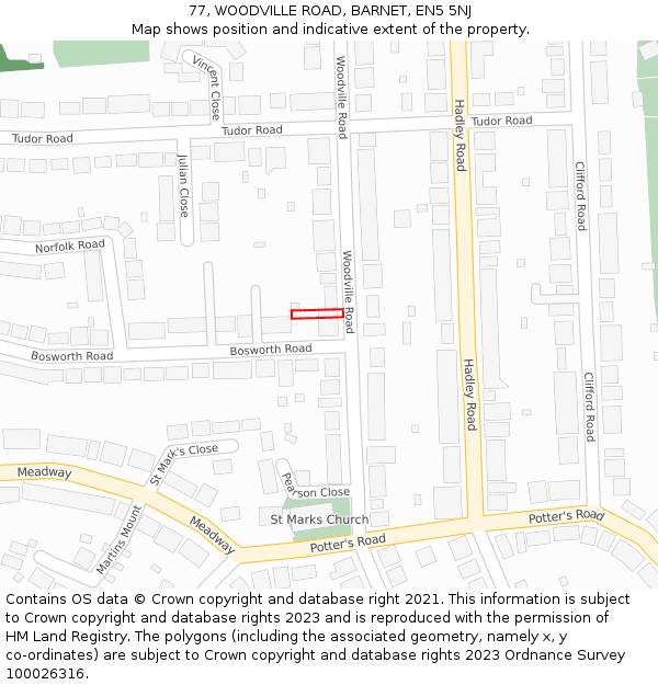 77, WOODVILLE ROAD, BARNET, EN5 5NJ: Location map and indicative extent of plot