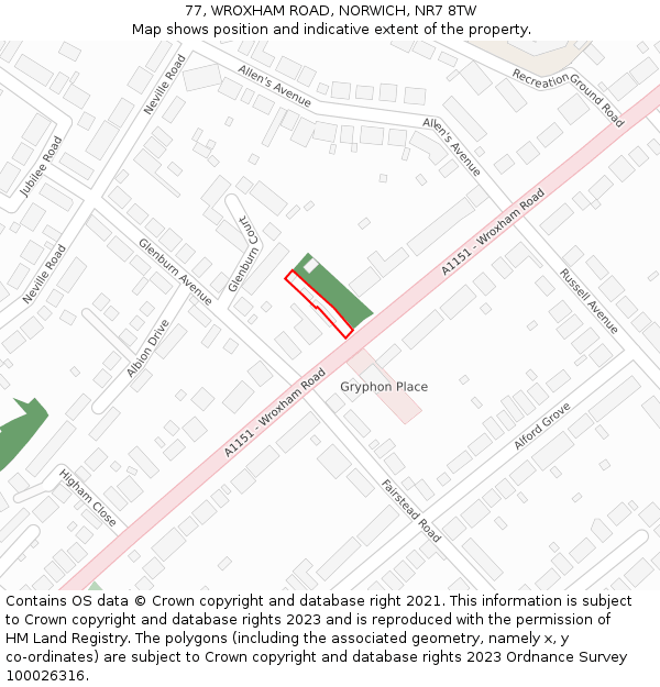 77, WROXHAM ROAD, NORWICH, NR7 8TW: Location map and indicative extent of plot