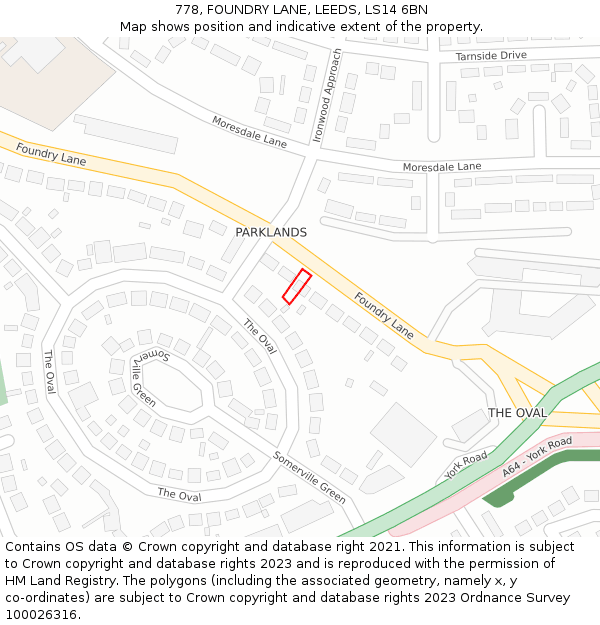 778, FOUNDRY LANE, LEEDS, LS14 6BN: Location map and indicative extent of plot