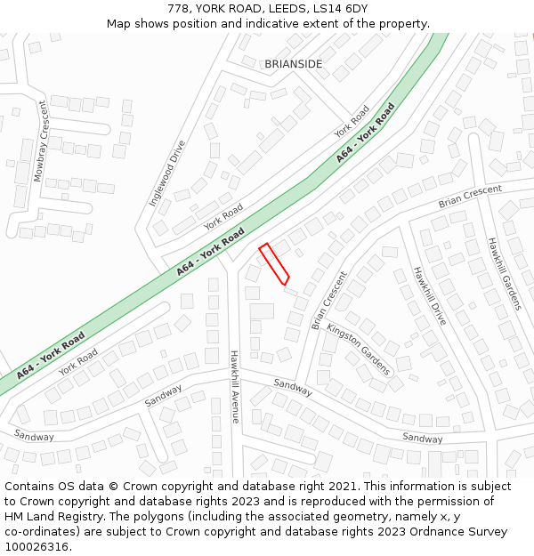778, YORK ROAD, LEEDS, LS14 6DY: Location map and indicative extent of plot