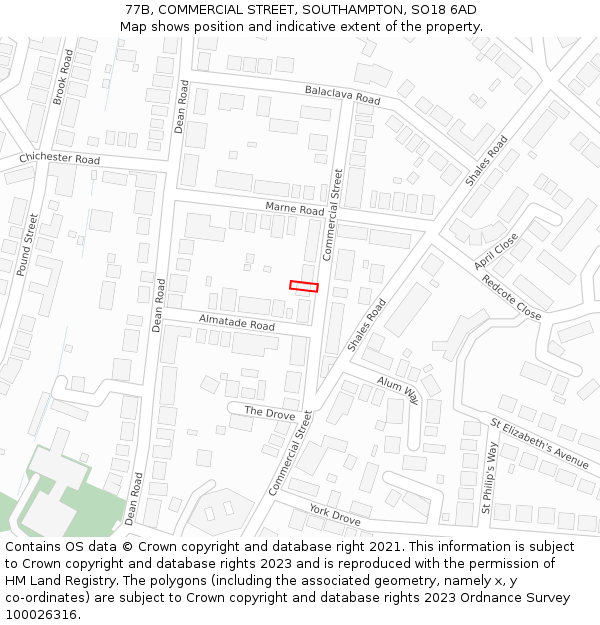 77B, COMMERCIAL STREET, SOUTHAMPTON, SO18 6AD: Location map and indicative extent of plot