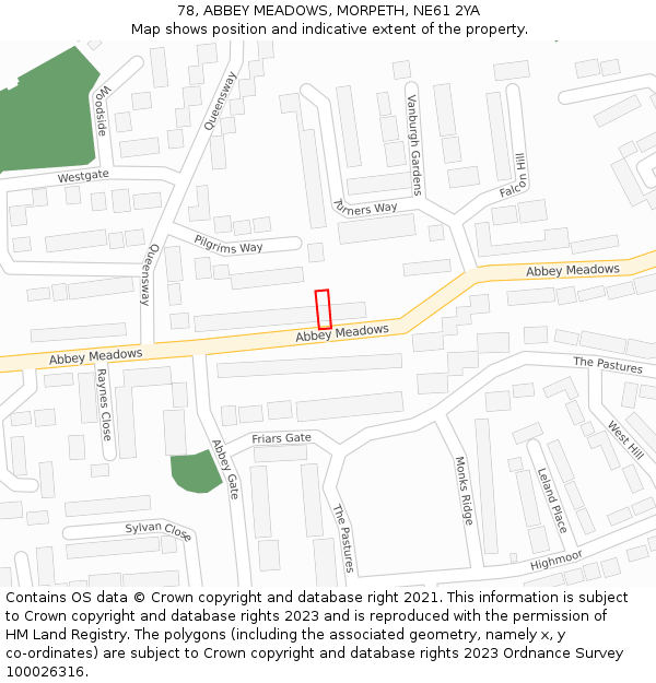 78, ABBEY MEADOWS, MORPETH, NE61 2YA: Location map and indicative extent of plot