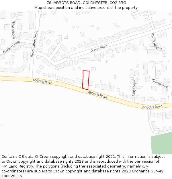 78, ABBOTS ROAD, COLCHESTER, CO2 8BG: Location map and indicative extent of plot