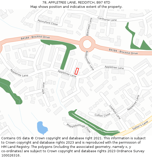 78, APPLETREE LANE, REDDITCH, B97 6TD: Location map and indicative extent of plot