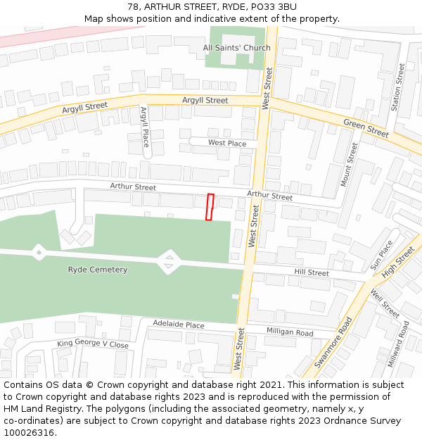 78, ARTHUR STREET, RYDE, PO33 3BU: Location map and indicative extent of plot