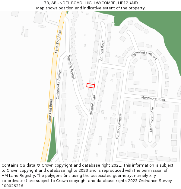 78, ARUNDEL ROAD, HIGH WYCOMBE, HP12 4ND: Location map and indicative extent of plot