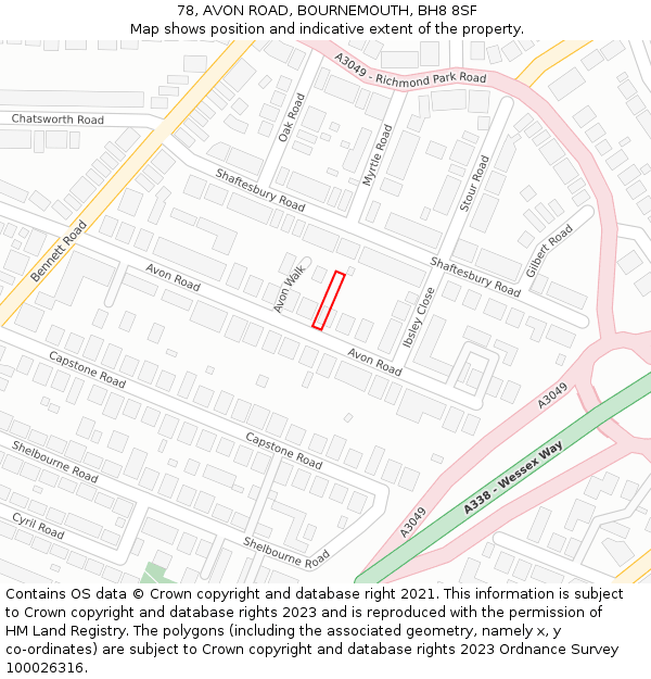 78, AVON ROAD, BOURNEMOUTH, BH8 8SF: Location map and indicative extent of plot