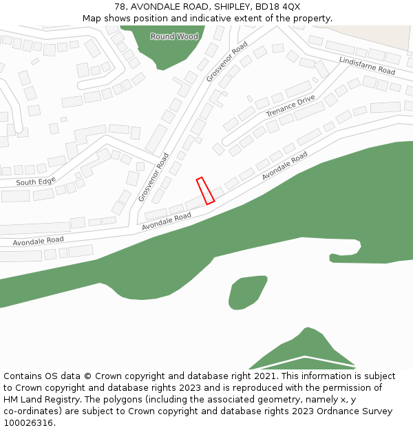 78, AVONDALE ROAD, SHIPLEY, BD18 4QX: Location map and indicative extent of plot