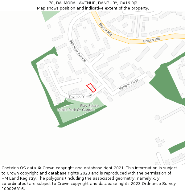 78, BALMORAL AVENUE, BANBURY, OX16 0JP: Location map and indicative extent of plot