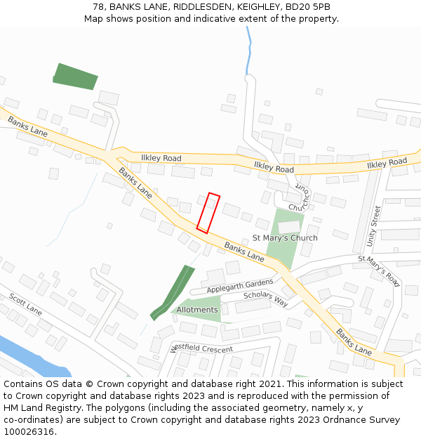 78, BANKS LANE, RIDDLESDEN, KEIGHLEY, BD20 5PB: Location map and indicative extent of plot