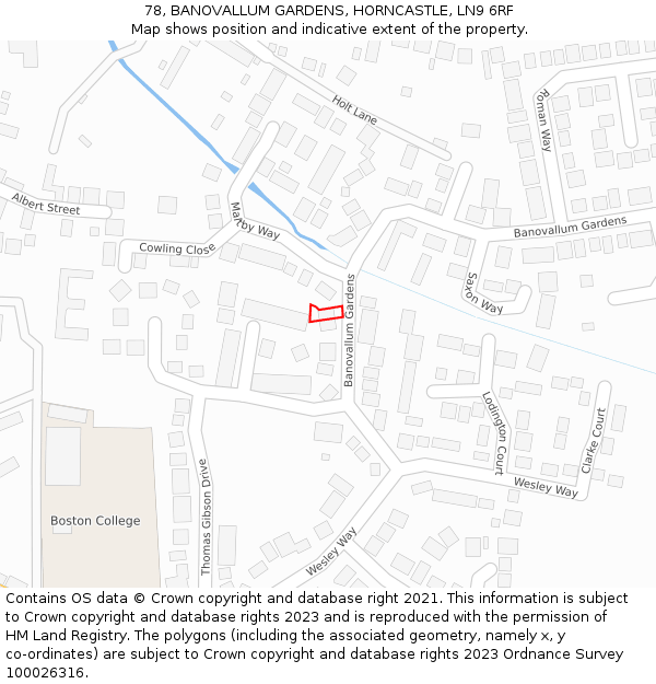 78, BANOVALLUM GARDENS, HORNCASTLE, LN9 6RF: Location map and indicative extent of plot