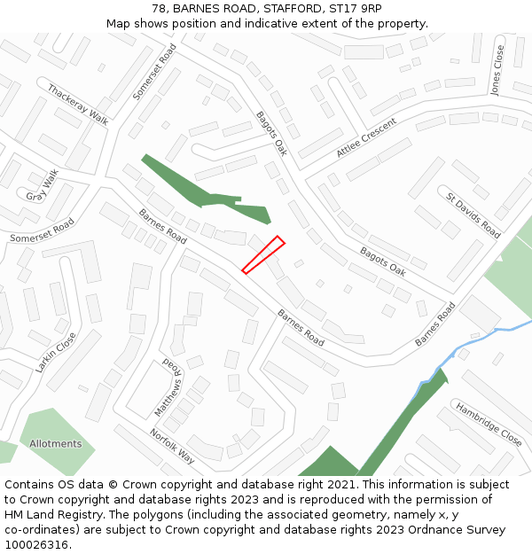 78, BARNES ROAD, STAFFORD, ST17 9RP: Location map and indicative extent of plot